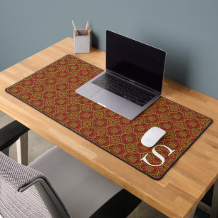 Red and Gold Brocade Mit Monogramm Schreibtischunterlage