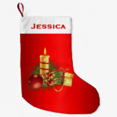 Red and Gold Candle Christmas Name Kleiner Weihnachtsstrumpf (Vorderseite)