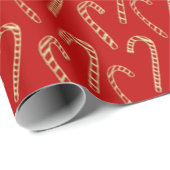 Red and Gold Candy Canes Weihnachtswrapping Paper Geschenkpapier (Rolleneckpunkt)