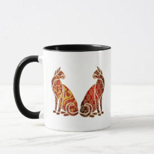 Red and Gold Cat Couple Tasse