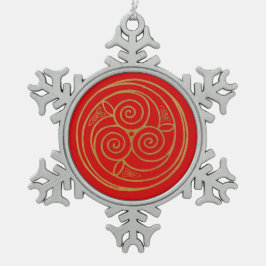 Red and Gold Celtic Mandala Schneeflocken Zinn-Ornament