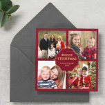 Red and Gold Christmas 4 Square Fotos Collage Feiertagskarte<br><div class="desc">Schicken Sie Ihrer Familie und Ihren Freunden eine elegante Weihnachtskarte mit Ihren Lieblings-Fotos. Dreh die Karte auf,  um ein schönes Teufelsmuster auf der Kartenrückseite zu zeigen.</div>