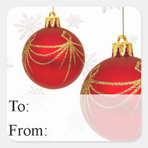 Red and Gold Christmas Balls - Geschenk Tag Quadratischer Aufkleber