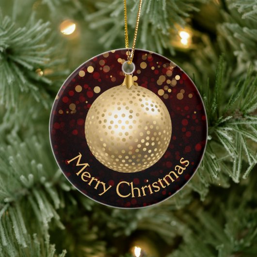 Red and Gold Christmas Bauble & Bokeh Keramik Ornament (Baum)
