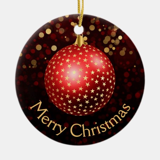 Red and Gold Christmas Baubles & Bokeh Keramik Ornament (Vorne)
