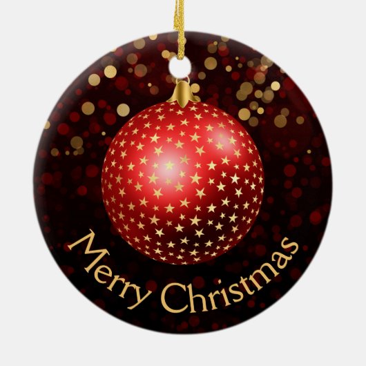 Red and Gold Christmas Baubles & Bokeh Keramik Ornament (Hinten)