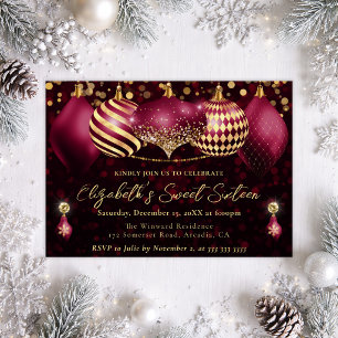 Red and Gold Christmas Baubles Sweet 16 Einladung