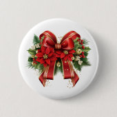 Red and Gold Christmas Bow Festival Button (Vorderseite)