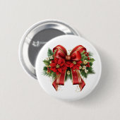 Red and Gold Christmas Bow Festival Button (Vorne & Hinten)