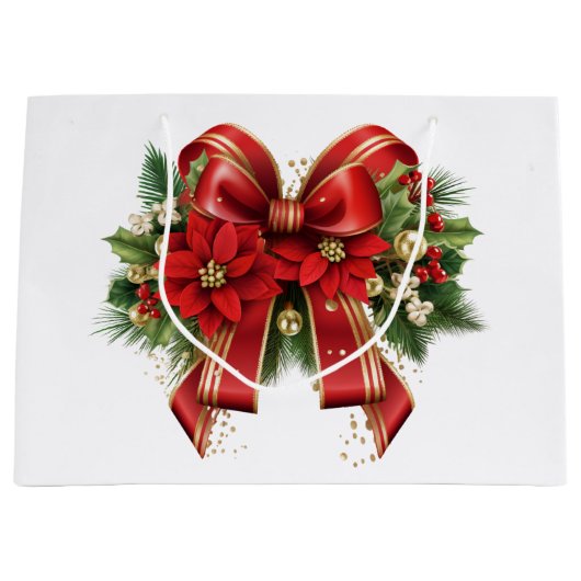 Red and Gold Christmas Bow Festival Große Geschenktüte (Vorderseite)