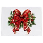 Red and Gold Christmas Bow Festival Große Geschenktüte (Rückseite)