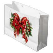 Red and Gold Christmas Bow Festival Große Geschenktüte (Vorderseite Schrägansicht)