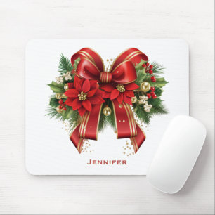 Red and Gold Christmas Bow Festival Mousepad