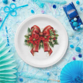 Red and Gold Christmas Bow Festival Pappteller (Party)