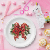 Red and Gold Christmas Bow Festival Pappteller (Party)