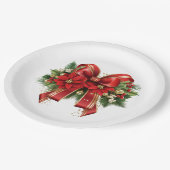Red and Gold Christmas Bow Festival Pappteller (Schrägansicht)