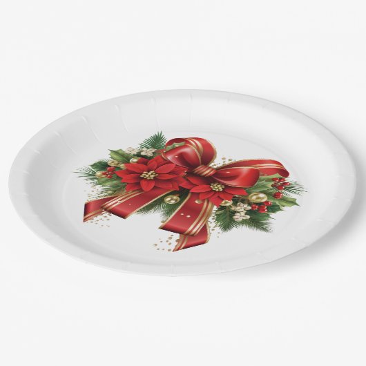 Red and Gold Christmas Bow Festival Pappteller (Schrägansicht)