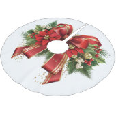 Red and Gold Christmas Bow Festival Polyester Weihnachtsbaumdecke (Schrägansicht)