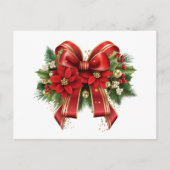 Red and Gold Christmas Bow Festival Postkarte (Vorderseite)