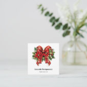 Red and Gold Christmas Bow Festival Quadratische Visitenkarte (Stehend Vorderseite)