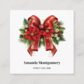 Red and Gold Christmas Bow Festival Quadratische Visitenkarte (Vorderseite)