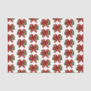 Red and Gold Christmas Bow Festive Patterns Seidenpapier