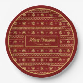 Red and Gold Christmas Luxe Snowflake Paper Plates Pappteller (Vorderseite)