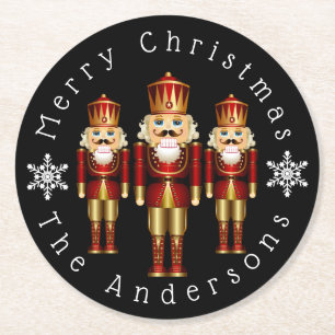 Red and Gold Christmas Nutcracker personalisieren  Runder Pappuntersetzer