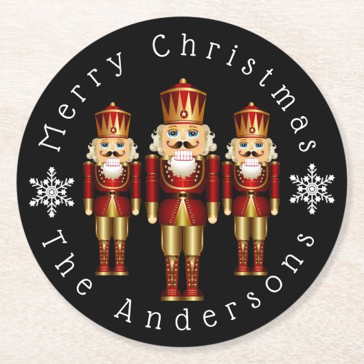 Red and Gold Christmas Nutcracker personalisieren Runder Pappuntersetzer (Vorderseite)