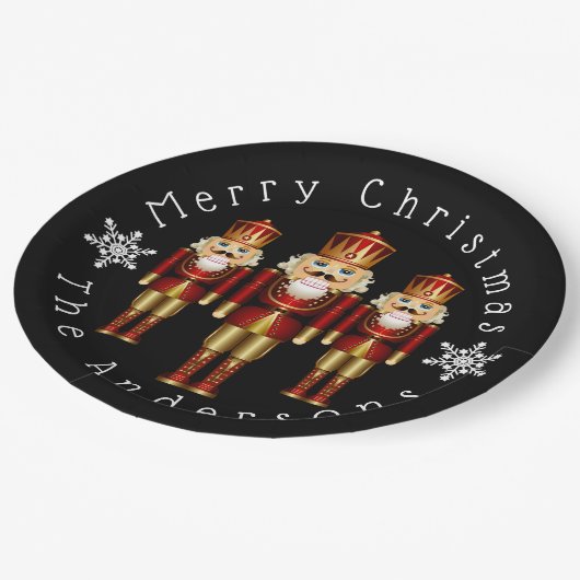 Red and Gold Christmas Nutcrackers  Pappteller (Schrägansicht)