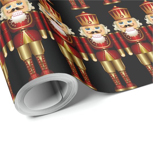 Red and Gold Christmas Nutcrackers Wrapping Paper Geschenkpapier (Rolleneckpunkt)