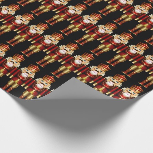 Red and Gold Christmas Nutcrackers Wrapping Paper Geschenkpapier (Ecke)
