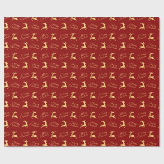 Red and Gold Christmas Reindeers Geschenkpapier (Flach)