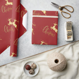 Red and Gold Christmas Rentier Wrapping Paper Geschenkpapier