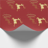 Red and Gold Christmas Rentier Wrapping Paper Geschenkpapier (Ecke)