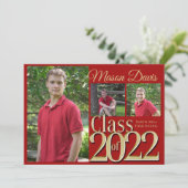 Red and Gold Class of 2022 Foto Abschluss Einladung (Stehend Vorderseite)