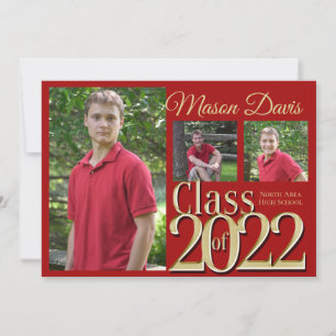 Red and Gold Class of 2022 Foto Abschluss Einladung