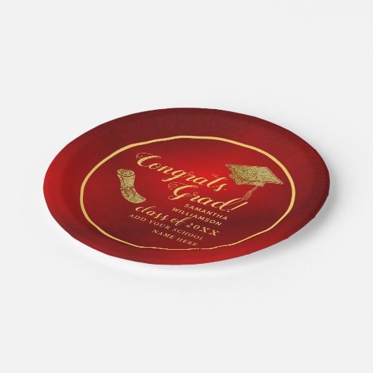 Red and Gold Class of 2025 Abschluss Pappteller (Schrägansicht)