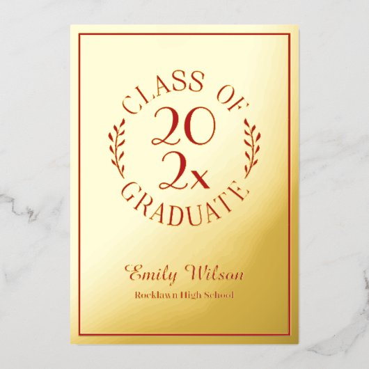 Red and Gold Class of 2025 Graduation Party Folieneinladung (Vorderseite)