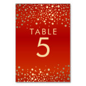 Red and Gold Confetti Dots Tischnummer (Rückseite)