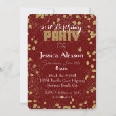 Red and Gold Confetti Glitzer 21. Geburtstag Einladung (Vorderseite)