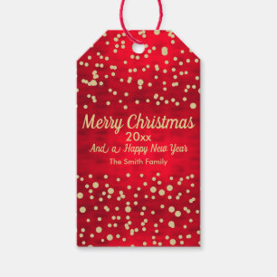 Red and Gold Confetti Weihnachtsmuster Geschenkanhänger
