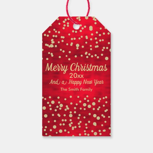 Red and Gold Confetti Weihnachtsmuster Geschenkanhänger (Rückseite)