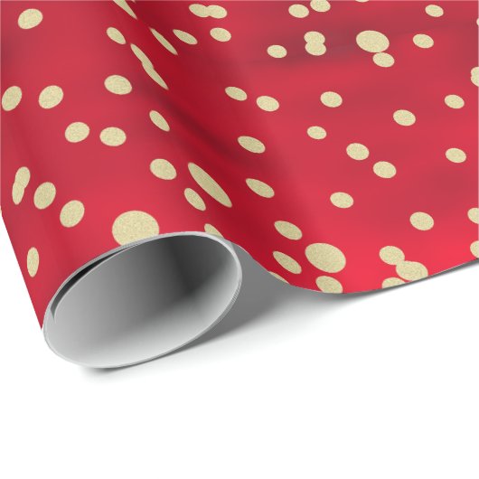 Red and Gold Confetti Weihnachtsmuster Geschenkpapier (Rolleneckpunkt)