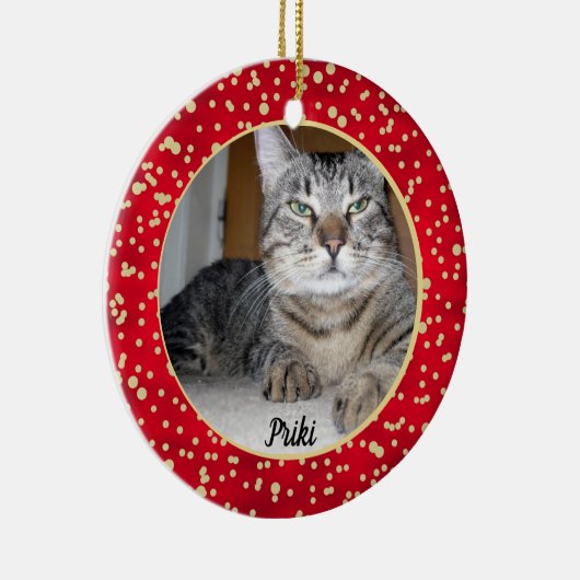 Red and Gold Confetti Weihnachtsmuster Keramik Ornament (Rechts)