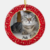 Red and Gold Confetti Weihnachtsmuster Keramik Ornament (Vorne)