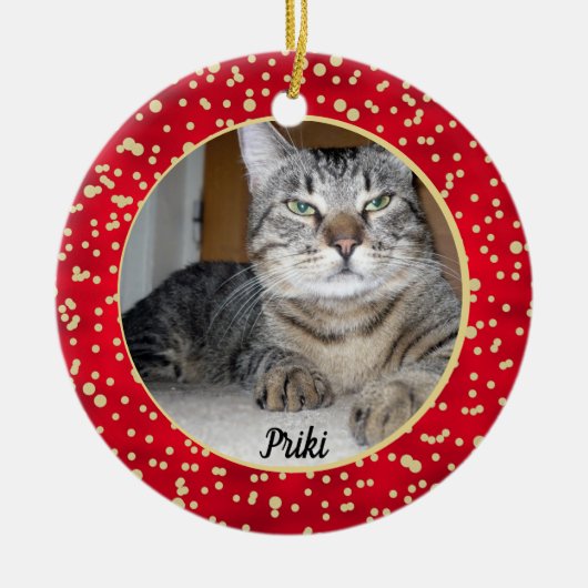 Red and Gold Confetti Weihnachtsmuster Keramik Ornament (Vorne)