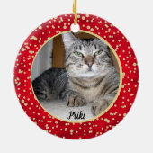 Red and Gold Confetti Weihnachtsmuster Keramik Ornament (Hinten)