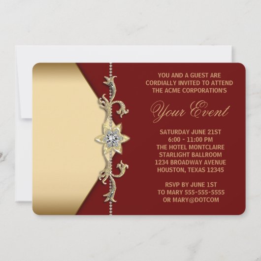 Red and Gold Corporate Party Einladung (Rückseite)