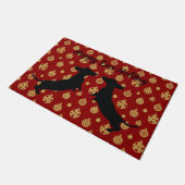 Red and Gold Dackel Silhouette Holiday Door Mat Fußmatte (Schrägansicht)